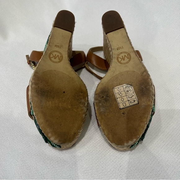 MICHAEL Michael Kors Fisher Leather & Palm Tree Embroidered Wedges Tan Size 7.5 - Picture 8 of 8